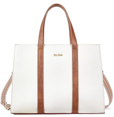 Telena Damen Schultertasche Klein Handtasche Damen Umhängetasche Henkeltasche für Frauen Tote Bag mit verstellbarem Riemen,Beige mit Braun