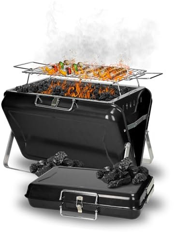 Barbecue portatile a carbonella 'Portable', con maniglia e griglia – Barbecue a carbone per fino a 4 persone – Barbecue portatile per viaggiare o a casa, colore: nero