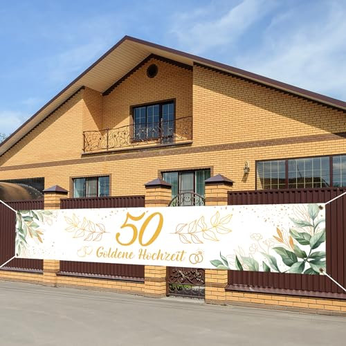LAMEK Goldene Hochzeit Banner 300x50cm 50 Jubiläum Hochzeit Deko 50. Hochzeitstag Banner Extra Lange Hochzeitsbanner Goldene Hochzeitsdeko Goldhochzeit Hängende Deko für Innen Außen Paare Feier