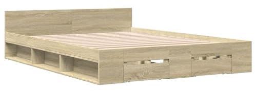 vidaXL Bettgestell, Bett mit Schubladen für Schlafzimmer, Bettrahmen mit Lattenrost, Schlafzimmerbett Doppelbett, Sonoma-Eiche 140x200cm Holzwerkstoff