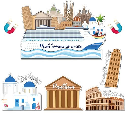 JAPBOR Magnetischer Kreuzfahrt-Tür-Dekoration, mediterraner Kreuzfahrt-Magnet, Schiff, Auto, Kabine, Kühlschrankmagnete, Aufkleber, Santorini, Kolosseum, schiefer Turm von Pisa, Kühlschrankaufkleber