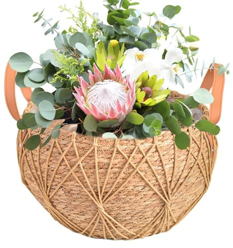 GIFYYM Pflanzkorb aus Seegras, rund, dekorativer Pflanzkorb, Weidenkorb, für den Innenbereich, abnehmbarer gewebter Rattan-Stroh-Pflanztopf mit Einsatz und Griffen, Blumentopfkorb, Wäsche, Picknick