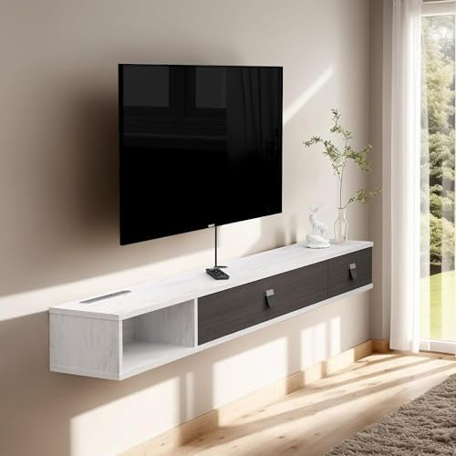 Pmnianhua Mueble de TV flotante, mueble de TV montado en la pared, estantes flotantes con 2 puertas, consola de entretenimiento moderno, banco de TV de almacenamiento grande para sala de estar y