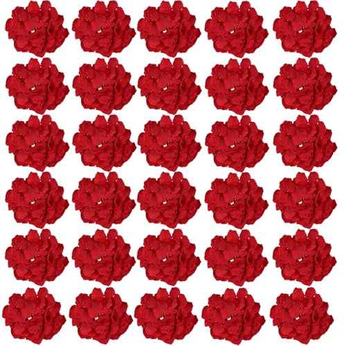 HinyoCo 30 pièces Fleurs D'hortensia en Soie Têtes 20 cm Fleur Artificielle avec Tiges Fausses Fleurs pour Les décorations de fête de Mariage à la Maison (Rouge)