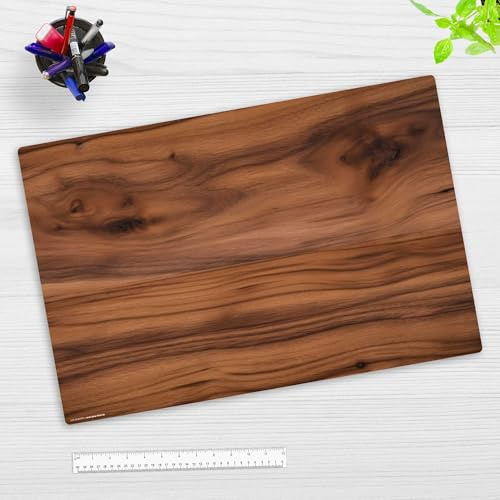 Schreibtischunterlage für Kinder und Erwachsene - Nussbaum Holz - 60 x 40 cm - aus hochwertigem Vinyl - Made in Germany