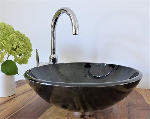 Nero Aufsatz Glas Waschschale schwarz 42cm rund Waschbecken Waschtisch Crushed Look Glaswaschbecken Bad WC