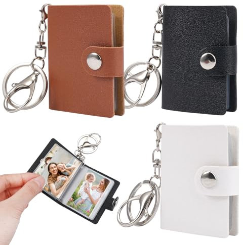 3 Stück Foto Album mit Schlüsselanhänger,Mini Fotobuch Anhänger,Mini Tragbares Fotoalbum,Personalized Kleines Taschen Fotoalbum,mit 10 Taschen Kartenhalter,für Erinnerungen(Weiß,Schwarz,Braun)