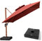 PURPLE LEAF Parasol Déporté 3 x 3 m Carré avec pieds de Parasol, Aspect du Teck en Aluminium, Parasol de Jardin Extérieur à Toit Double Rotatif 360°, Pour Terrasses, Piscines, Patio, Rouge cardinal
