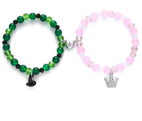 SIXDUTON 2 Stück Armband Kitty Spider Magnetische Matching Pärchen Armbänder, Fernbeziehung Armbänder für Paare und Beste Freunde, Geschenk für Valentinstag Jubiläumstag (Krone & Hexenhut)