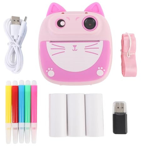 Fotocamera per Bambini Stampa Istantanea, Fotocamera Digitale Kitty Che Stampa Foto per Bambini, 20 MP, Zoom 4x, per Bambine di 3 4 5 6 7 8 9 10 Anni, con Scheda SD da 32 GB (PINK)