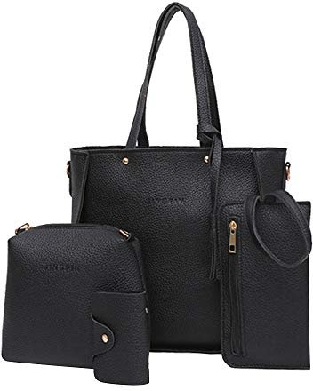 Handtasche Damen Schultertasche 4pcs Set PU Leder Tote Geldbörsen Set Handtasche + Umhängetasche + Brieftasche + Kartenhalter Shoulder Bag Klassische Umhängetasche Fur Business Einkaufen Täglich