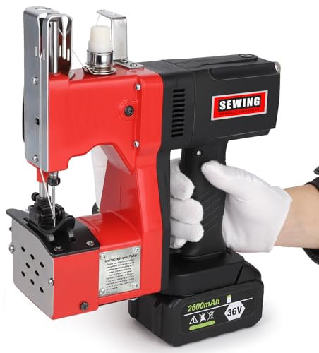 Máquina de coser eléctrica portátil con batería, 210 W, máquina de coser bolsa eléctrica, bolsa de embalaje eléctrica para bolsa de tejido/bolsa de papel/bolsa de arena/bolsa de yute/cuero