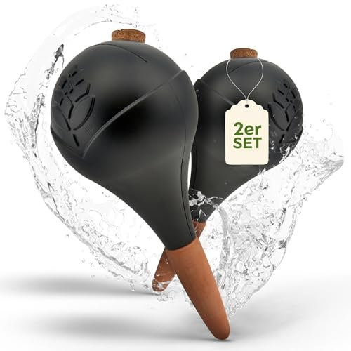 VITALLEO Bewässerungskugeln -2er Set/XL (400 ml) - automatische Pflanzen Bewässerung - Wasserspender Pflanzen - Tonkegel Bewässerung für Zimmer & Balkon (Schwarz)
