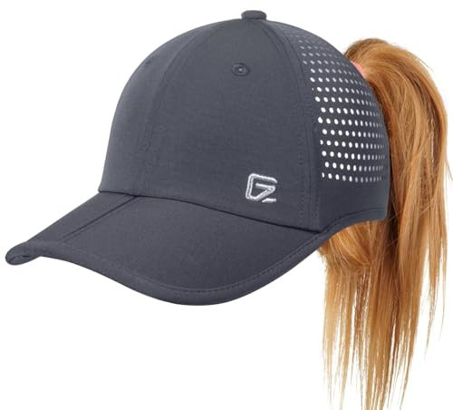 GADIEMKENSD Ponytail Hüte für Frauen Sommer Baseballmütze mit Ponytail Loch Schnurzug Verstellbare Atmungsaktive Netz Dri Fit Hochgesteckter Sonnenhut für Laufen Workout Gym Strand Sport Dunkelgrau