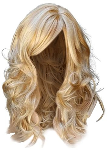 Lange lockige blonde Vollperücke für Damen mit Hitzehaar lange Herren Perücke (Gold One Size)