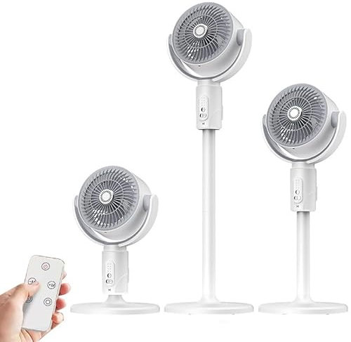 Kouamor 38-82cm Pedestal Fans, 430CFM Powerful Air Circulator Fan, USB Standing Fan, Floor Fan with Remote, 180° Vertical & 90° Horizontal Oscillation, 5 Speeds, 3 Heights Adjustable, 12h Timer