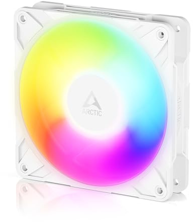 ARCTIC P12 Pro Reverse A-RGB – 120 mm Premium-Lüfter mit Reverse Airflow, PWM-Lüfter mit Y-Kabelsplitter, 500-3000 rpm, 0 rpm <5% PWM, 5V Digital RGB, Hydrodynamisches Gleitlager, 4-Pin - Weiß