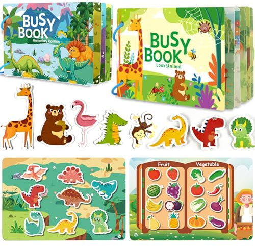 Guopai Libro Montessori Interactivo Bebé 1-2 Años – Busy Book & Quiet Book, Juguete Educativo de Papel con Animales, Vehículos, Comida, Puzles y Actividades Sensoriales de Viaje