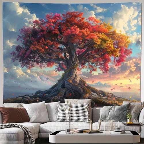 GLWDMH 150x100CM Wandteppich mit Lebensbaum, Wandbehang aus Polyester, für Schlafzimmer, Büro, Wohnheim, Partydekoration, mit Installationspaket