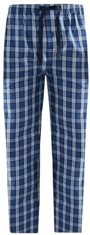 Götzburg Herren Schlafanzughose Lang Nachtwäsche (blau-mittel-Karo)