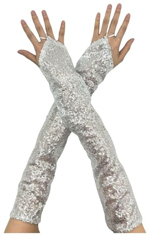 Handschuhe mit Pailletten Lang Fingerlose Handschuhe Glitzer Handstulpen 50cm Sexy Arm Warmers Armstulpen Spitzenärmel für Karneval, Opera Fest Party, Maskerade, Cosplay-Kostüme, Halloween Party