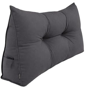 POKAR Rückenkissen 70x50x20 cm | Lesekissen für Bett und Sofa | Großes Keilkissen als Sofakissen für Rückenlehne | Wandkissen mit praktischen Seitentaschen | Oeko Tex 100 Zertifiziert | Anthrazite