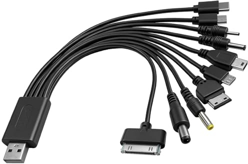 Hoembpn Câble Chargeur Multi Embout 10 en 1 Universel USB-A Câble Multi Chargeur de Téléphones Portables de Chargement,Multifonctionnel Doté avec Micro USB Type C 10 Têtes Multiples,pour Tablettes,App