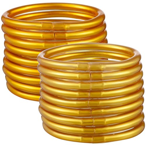 PHENOFICE Bracelets Joncs Bouddhistes Accessoires de Bijoux Mode Lot de 18 Femme en Silicone Léger et Silencieux Couleur Or Éclatante pour Femmes