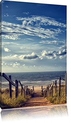 Pixxprint Weg zum Strand am Meer, Größe: 80x60cm, Leinwandbild, fertig gespannt, Wandbild, Dekoration, Kunstdruck, kein Poster