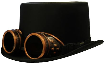 I LOVE FANCY DRESS Steampunk VIKTORIANISCH Schwarze Zylinder AUS Satin MIT Bronze Brille - PERFEKTES Steampunk KOSTÜM ZUBEHÖR