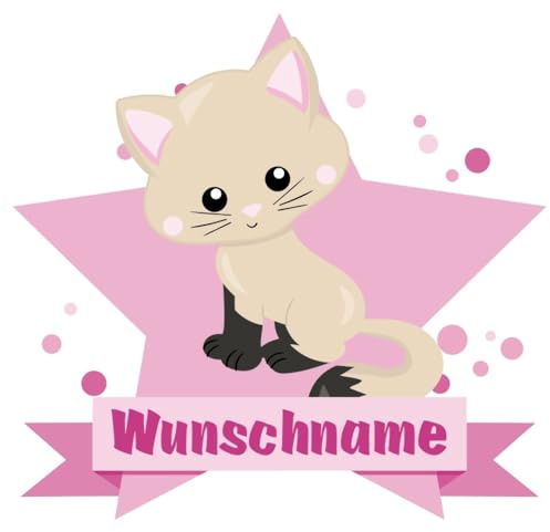 Samunshi® Süße Katze Wandtattoo Türschild mit Name personalisierbar Kinderzimmer Türaufkleber Baby Wandaufkleber - 25x22cm mehrfarbig