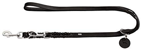 HUNTER verstellbare Führleine SOLID EDUCATION, Farbe: schwarz, Leder, geflochten, robust, weich, Größe: 13/200