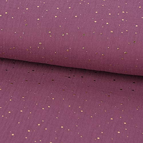 Bekleidungsstoff Double Gauze Musselin Punkte beere gold 1,4m Breite