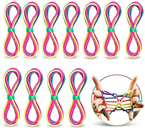 12pcs Finger Twist Fadenspiel Rainbow Rope Fingertwist Regenbogen Fadenspiel Fingerspiel,Regenbogen Schnur Finger kleines Geschenk