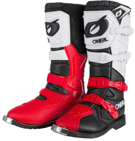 O'NEAL | Stivali Motocross | Enduro Motorcycle | Comfort grazie a Air-Mesh-Insole, quattro fibbie, materiale sintetico di alta qualità | Stivali Rider Pro | Adulto | Nero Bianco Rosso | Taglia 46