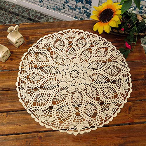 KingbeefLIU Tischdecke 60cm Baumwolle Hand Häkeln Runde Spitze Aushöhlen Tischdecke Tischdecke Abdeckung Weiß 60cm