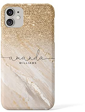 Tirita Personalised Phone Case Cover Compatible with iPhone 11 Pro Max - Marble Gold Foil [04 - Sequin Gold] PRINTED GLITTER, NOT REAL GLITTER