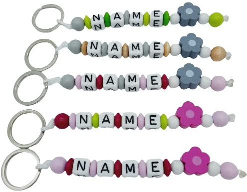 Schlüsselanhänger mit Name und Blume Mädchen personalisierbar Gravur Schulranzen Baby Kind Kindergartentasche Wickeltasche Namensanhänger