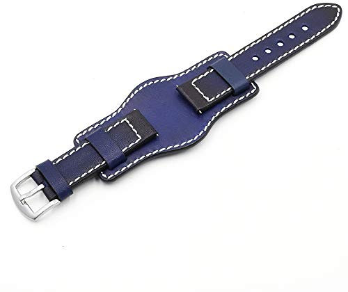 ZXF Uhrenarmbänder Leder, Leder Uhrenarmband 20mm 22mm 24mm Silber Edelstahl Schnalle Vintage Kuh Lederarmband elegant und stilvoll (Band Color : Blau, Band Width : 20mm)