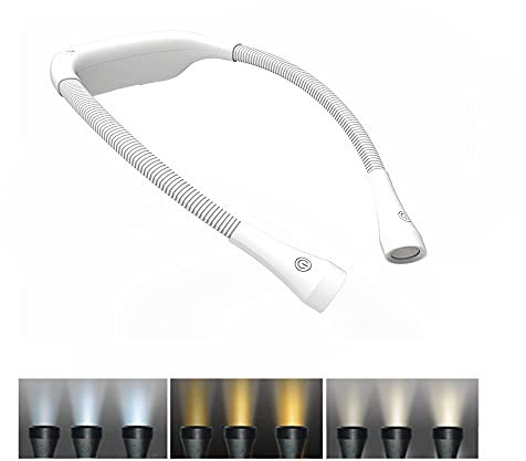 TINYOUTH Weiß Hals Buchlampe, 4 LEDS 2000mAh Wiederaufladbar led Leselampe Dimmbar mit 3 Lichtmodi, Handarbeitslampe für Buch Stricken Reparatur Nähen Handwerk Angeln