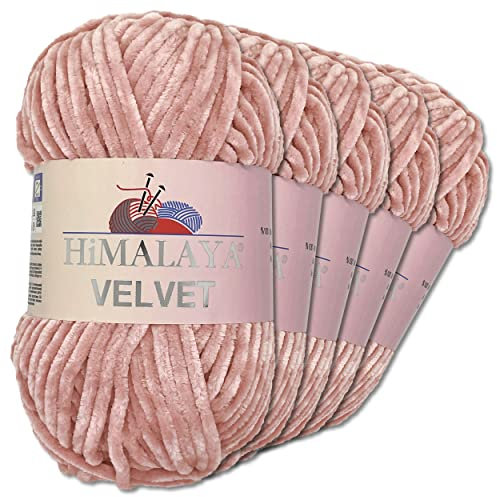 Wohnkult “Himalaya Velvet” - Gomitolo di lana soffice, 5 gomitoli da 100 g, per accessori, indumenti e coperte, 40 colori a scelta (90049 - rosa anticato)