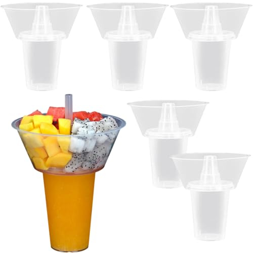 Hemoton 5 Sets Reusable Snack Containers with Tumbler and Snack Bowl Combo for Fries Chips and Drinks - Portable Cup Combination for Home Dining and Entertaining