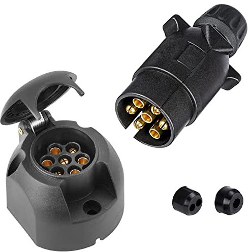 SPARKMOTO Conector Remolque 7 Pines, Enchufe Y Zócalo Remolque 7 Pines Hembra Macho,12V Impermeable Enchufe Remolques Conector, Enchufe 7 Polos Remolque para Coches Remolque Caravana(Tapón de Rosca)