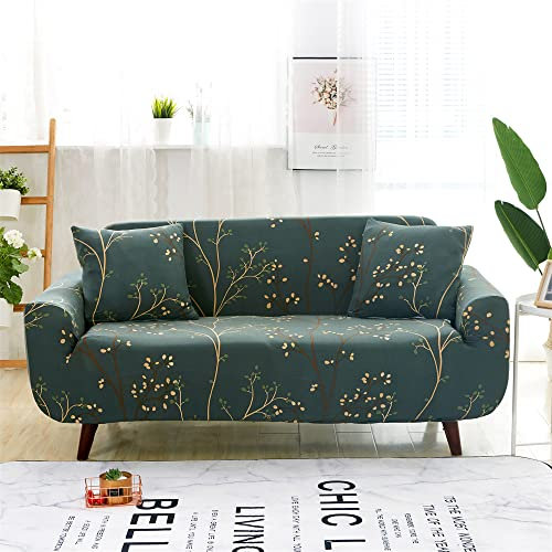 Highdi Stretch Sofabezug 1/2/3/4 Sitzer, Blumenmuster Sofaüberwurf Abdeckung Waschbar rutschfest Sofahusse, Couchbezug für Wohnzimmer Möbelschutz (olivgrün,3-Sitzer: 181-230 cm)
