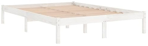vidaXL Bois de Pin Massif Cadre de Lit Sommier à Lattes Lit Double Lit Adulte Cadre à Lattes sur Pied Chambre à Coucher Intérieur Blanc 200x200 cm