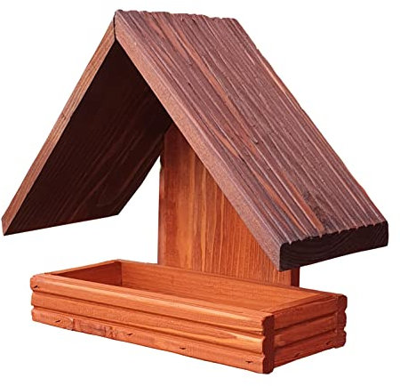 Vogelhaus aus Holz, Vogelfutterhaus wetterfest, Futterhaus, Wandvogelfutterhaus für den Garten, Balkon,Zaun (Braun+Rot)