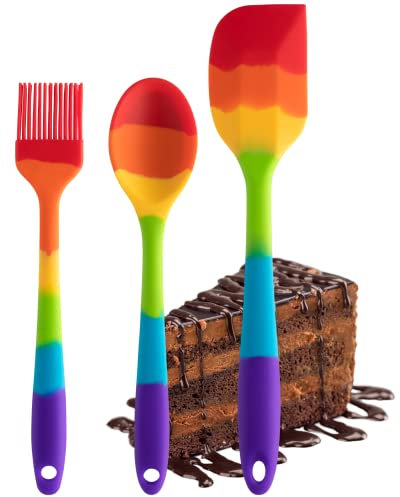 Taylors Eye Witness Rainbow Mini Silicone Spoon, Spatula and Brush Set - Dishwasher Safe. Non-Scratch Heads. Handy Utensil Kitchen Tool Trio. Odour, Stain & Heat Resistant. 5 Year Guarantee