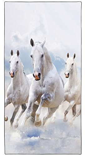 Zomer Strandtuch groß 90x180 cm Schnelltrocknendes Mikrofaser Bedrucktes mit Weißes Pferd Motiv