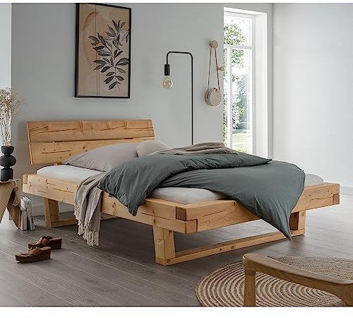 Lomadox Doppelbett Ehebett Bett Echtholz Massivholz, 180x200 cm, Fichte massiv, Holzkopfteil, Massivholzkufen, B/H/T ca. 198/88/228 cm