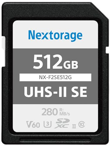 Nextorage Japanischer Hersteller UHS-II SD Karte 512GB SDXC V60 Maximale Lesegeschwindigkeit 280MB/s Maximale Schreibgeschwindigkeit 150MB/s 4K Aufnahme NX-F2SE512G Speicherkarte